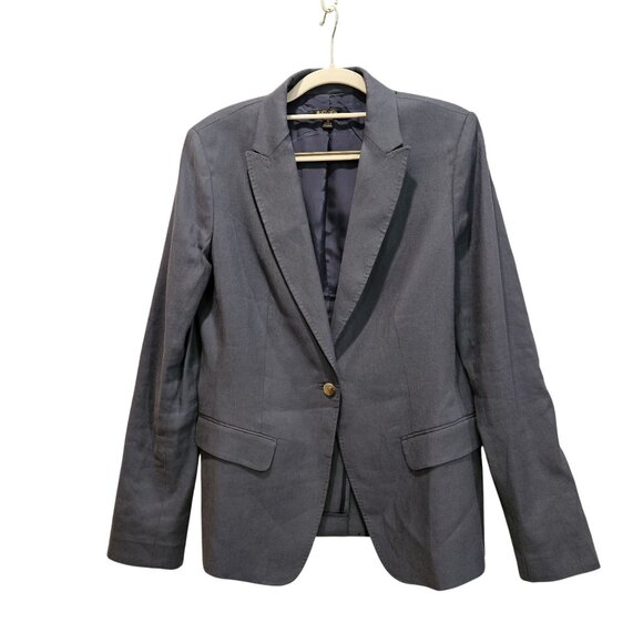 Books Brothers Womens10 Blue linen blend skirt suit lined fancy buttons notched - Picture 2 of 16